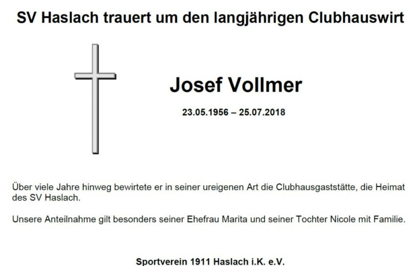 Nachruf Josef Vollmer