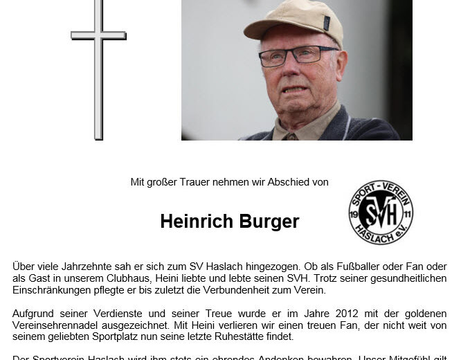Nachruf Heinrich Burger