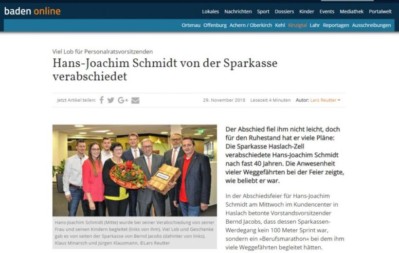 Hans-Joachim Schmidt von der Sparkasse verabschiedet