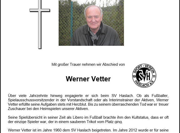 Nachruf Werner Vetter