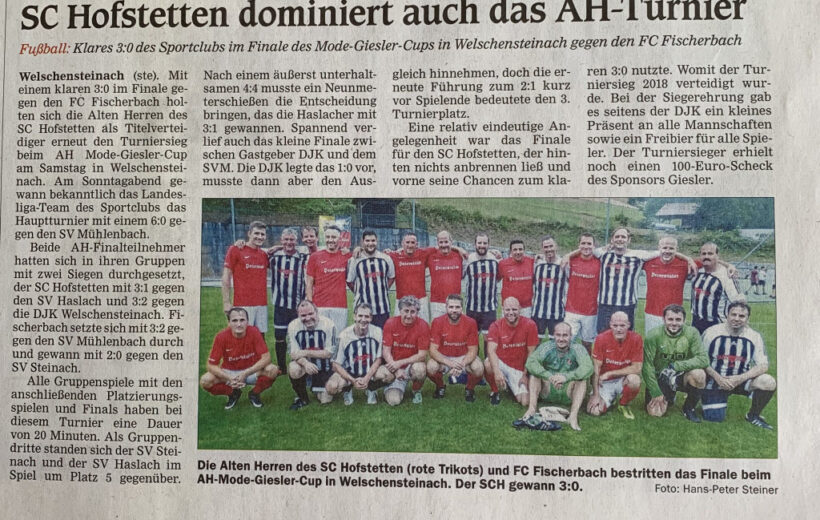 Bericht Offenburger Tageblatt vom 31.07.2019 AH-Turnier Mode Giesler-Cup