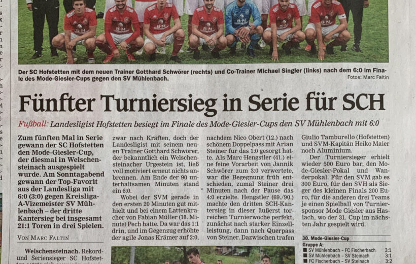 Bericht Offenburger Tageblatt vom 31.07.2019 Ergebnis Mode-Giesler-Cup 2019