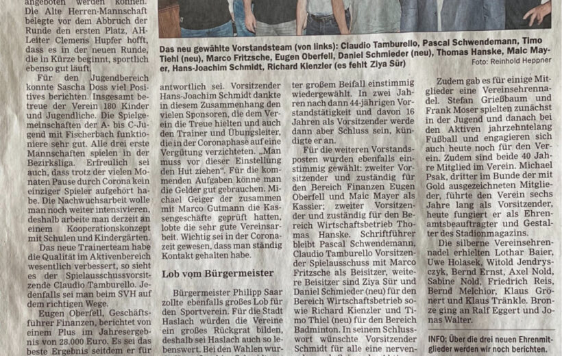 Pressebericht 11.09.2021 Offenburger Tageblatt zur Hauptversammlung 2021