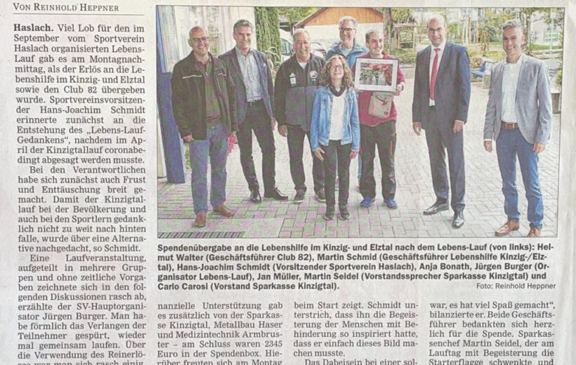 2345 Euro für Lebenshilfe und Club 82 – Pressebericht