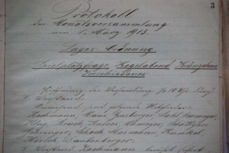 Protokoll zur Monatsversammlung 1. März 1913